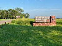 Sign at the entrace to Pipestone National Monument on 111th Street in Pipestone, Minnesota