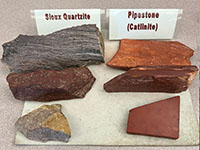 Exampes of Souix Quartzite and Pipestone (catlinite) on display in the park Visitor Center.