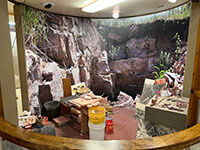 An exhibit showing tools and work space of for a pipestone artist in the Visitor Center at Pipestone National Monument.