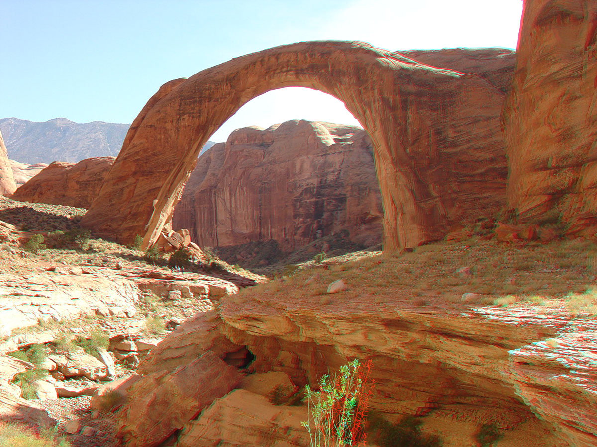 View looking south at Rainbow Bridge and Navajo Mountain in the distance. 