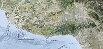 Satellite and bathymetry map of the Santa Monica Mountains National Recreation Area