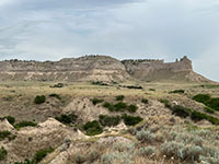 Panoramic (wide angle) view of South Bluff from the overlook near the park entrance on Highway 92.