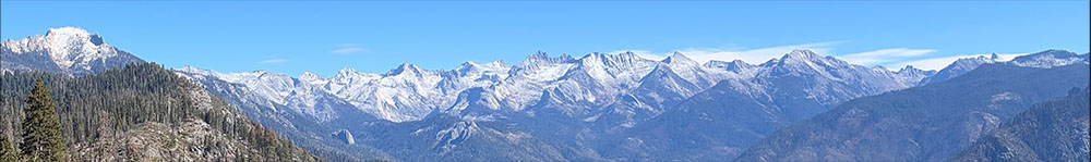 Geology of National Parks: Panoramic view of the crest of the Sierra Nevada Range in Kings Canyon National Park