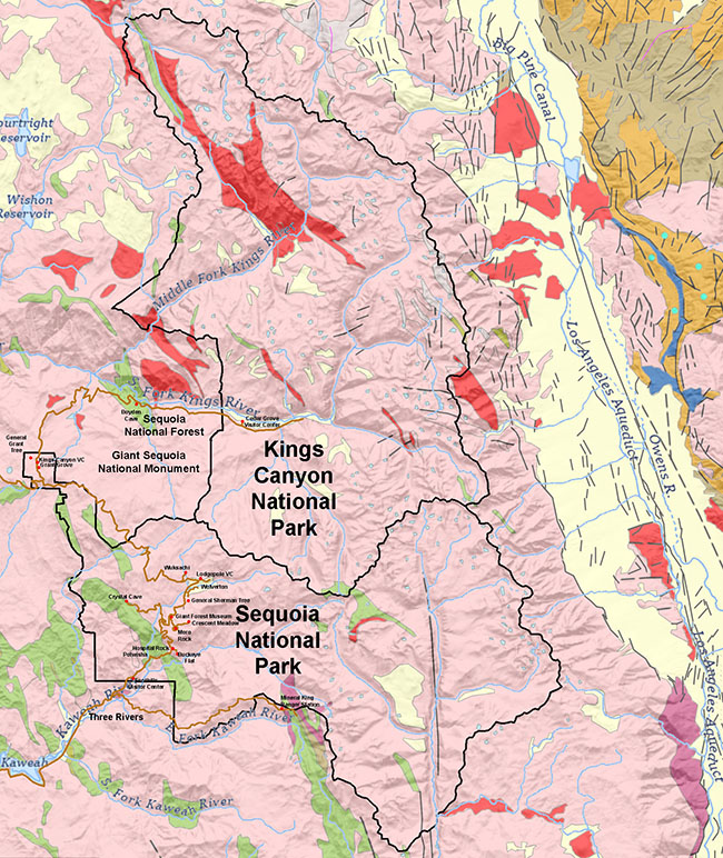 Regional map of Sequoia National Park in California