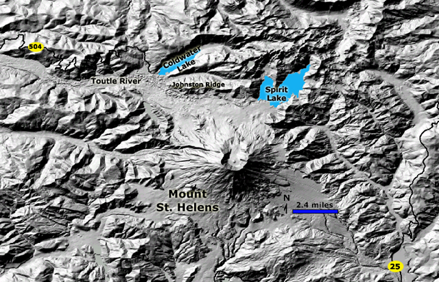 Map of Mount St. Helens area