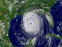 Major storm event are predicted to increase in intensity and frequence. Satellite image from NOAA.gov showing Hurricane Katrina, 2005.
