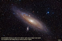 Andromeda Galaxy, 2.5 million light years away is visible to the nake eye on autumn nights
