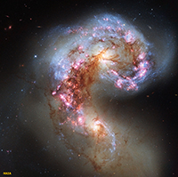 An irregular galaxy combining two colliding galaxies NGC 4038 and NGC 4039