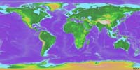 Global topgraphy (bathymetry and topography) reveals the continental shelves that were exposed as coastal plains during the Pleistocene Epoch and early Holocene times