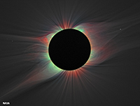 The Sun's corona is visible during a solar eclipse.