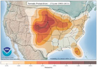 Tornado probabilities map of the United States