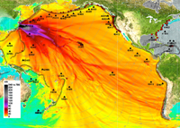 Tsunami amplitude map of Japan earthquake, 2011