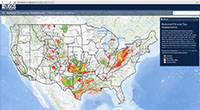 Map showing oil & gas production regions in the US.