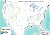 Map showing US National Forest Service land potentially suitable for biomass energy development.